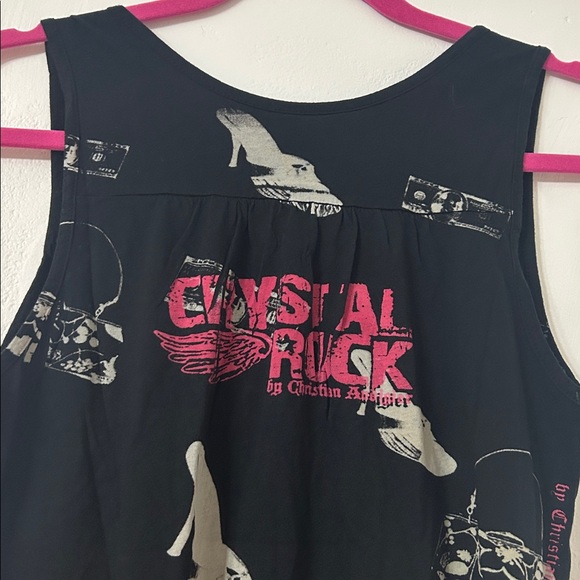 NWT Christian Audigier Women’s Size Medium Black Crystal Rock Hollywood Shirt - Picture 6 of 6